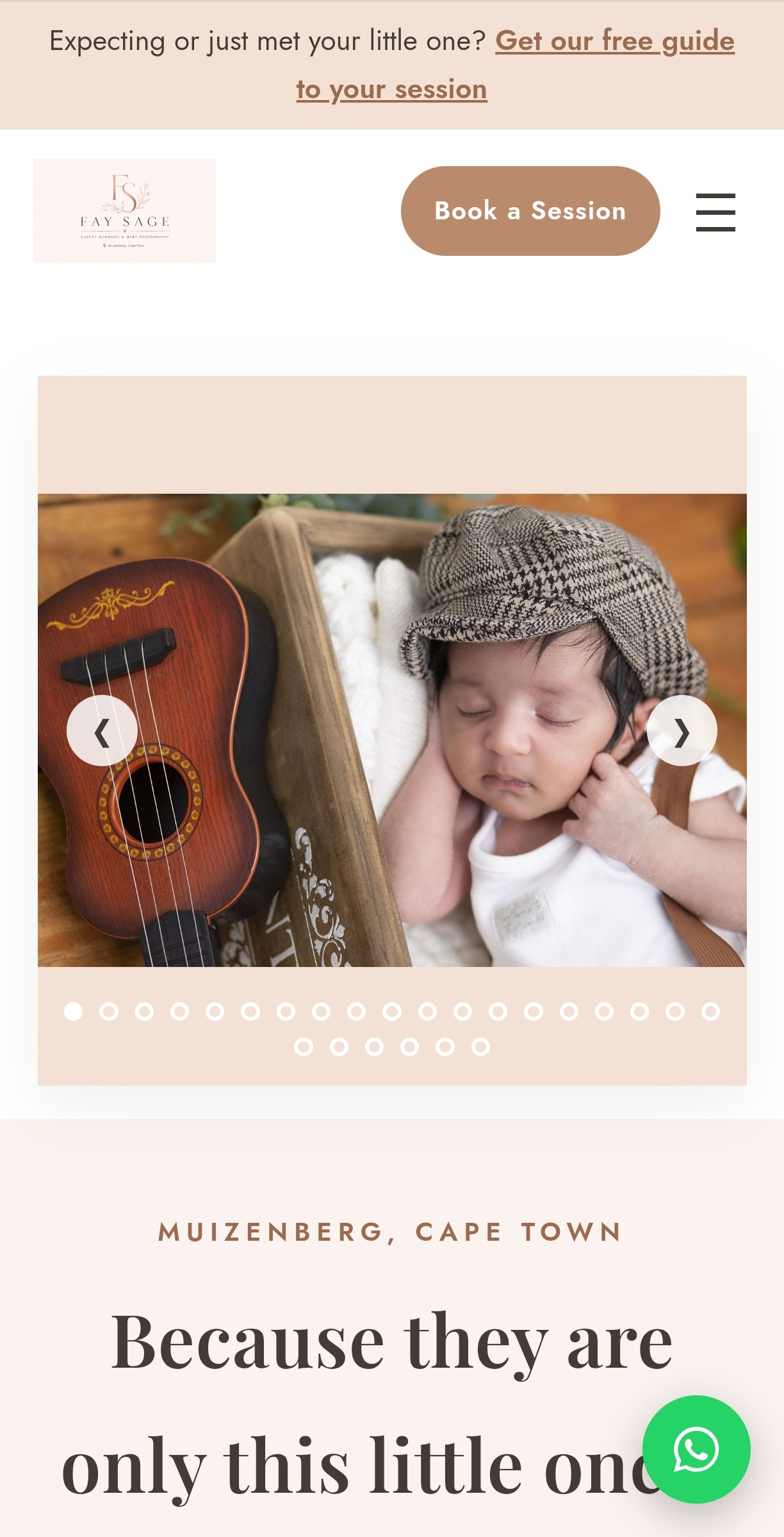 Fay Sage Photography website shown on a mobile phone, designed by SAGE